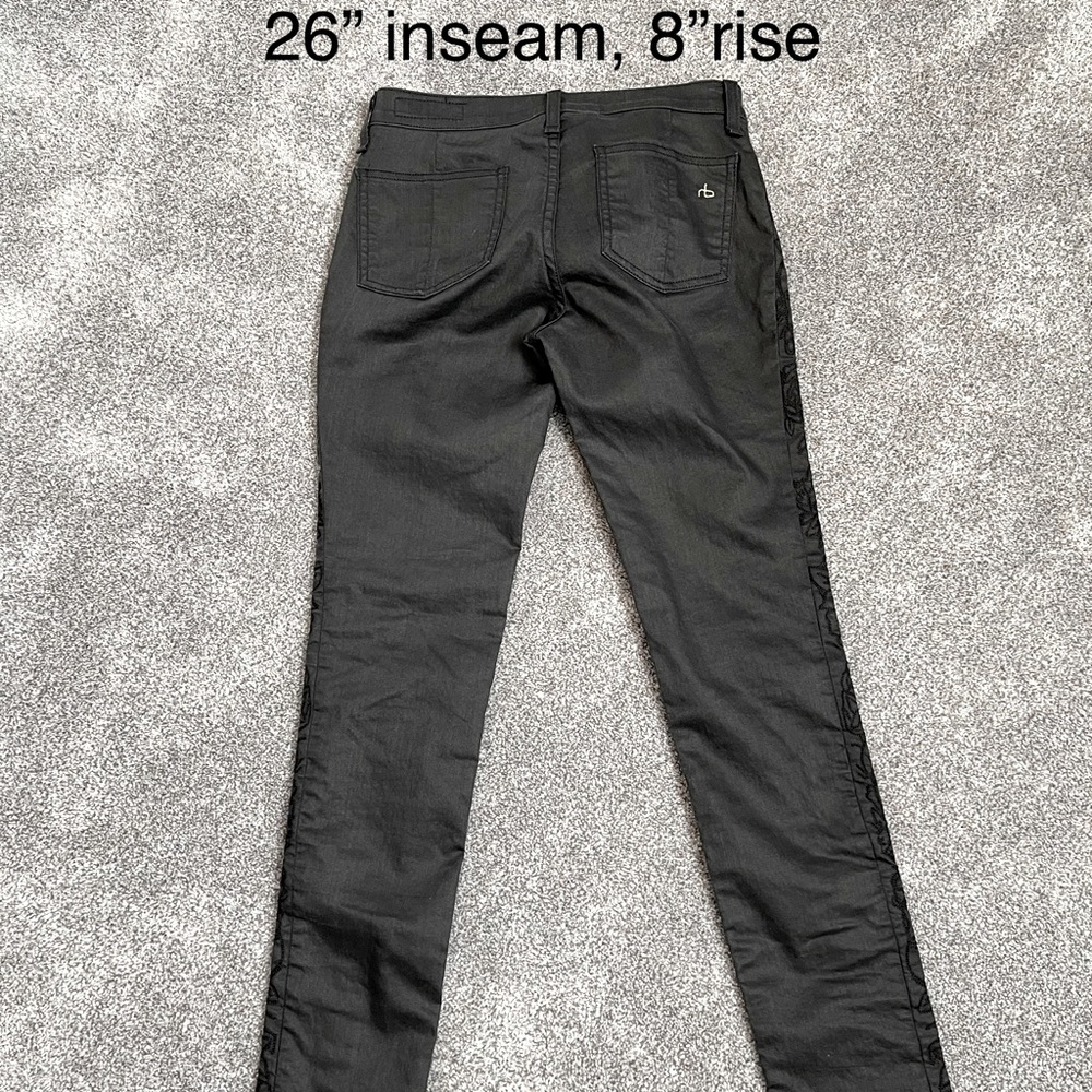 Black Rag & Bone jeans with Rose paneled accent. Size 27